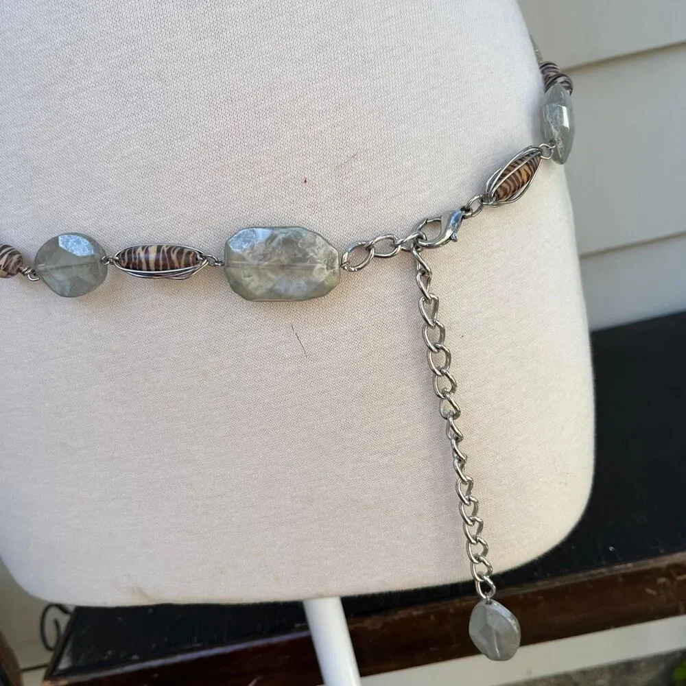 VTG Y2K Beaded Chain Belt Witchy Boho Festival Art Girl Zebra